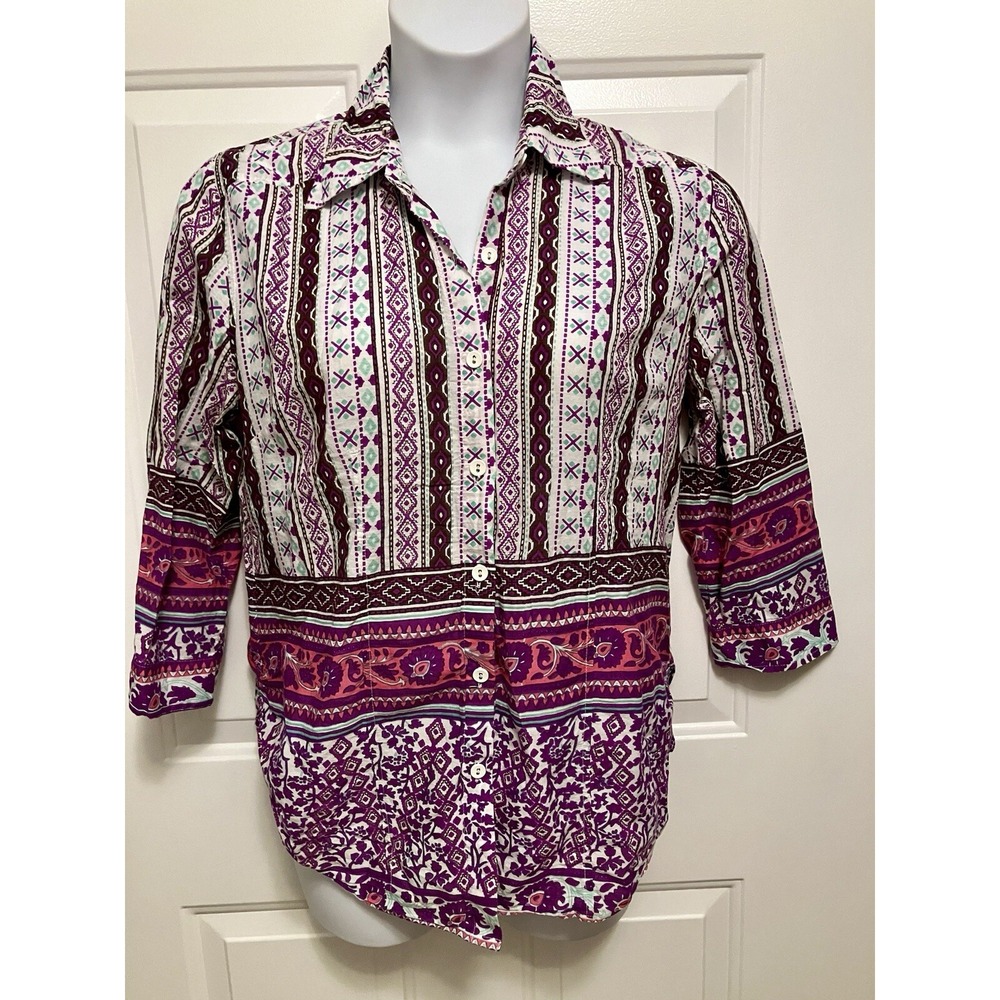 Raga Boho Print Purple Top Shirt Size Large Anthropologie Women’s